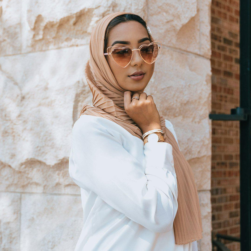 COFFEE Pleated Chiffon Scarf-AllScarves-Niswa Fashion
