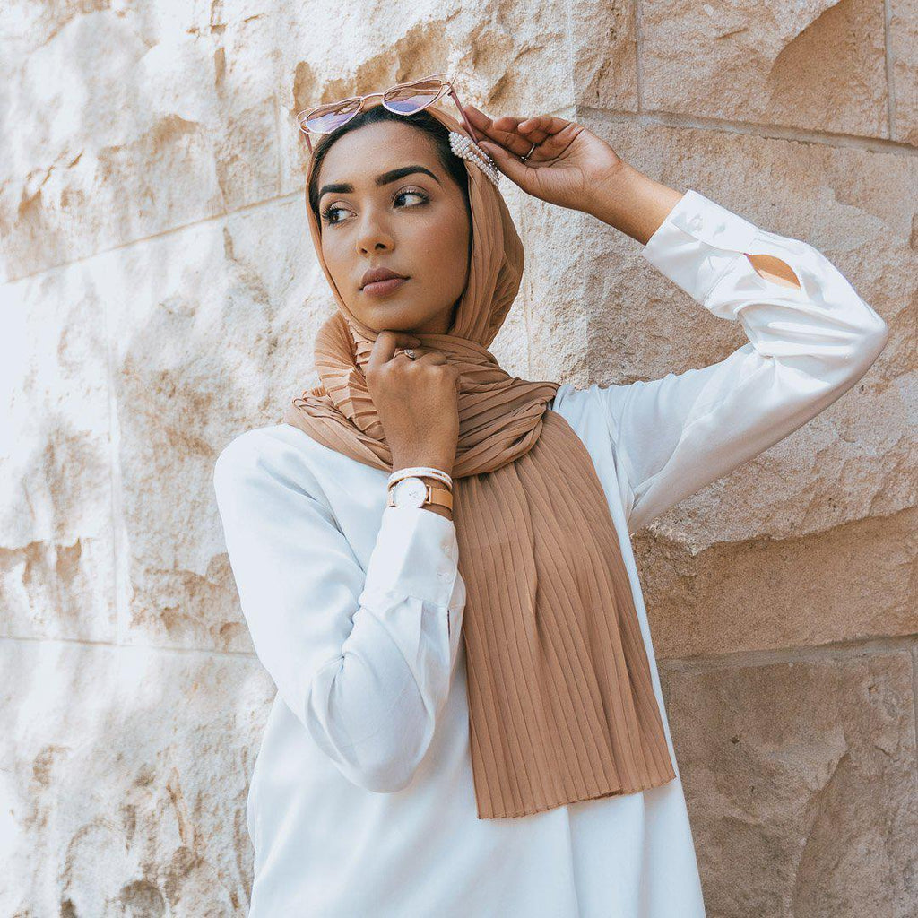 COFFEE Pleated Chiffon Scarf-AllScarves-Niswa Fashion