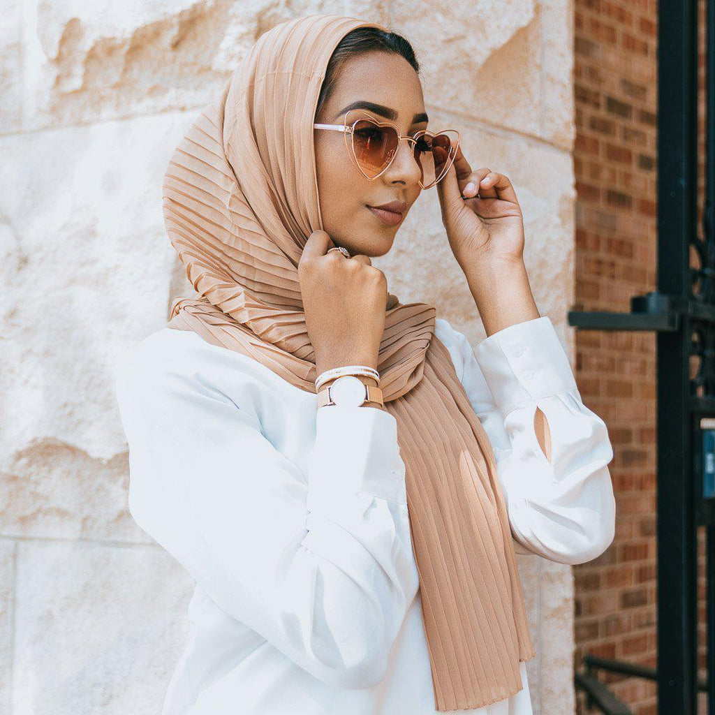 COFFEE Pleated Chiffon Scarf-AllScarves-Niswa Fashion