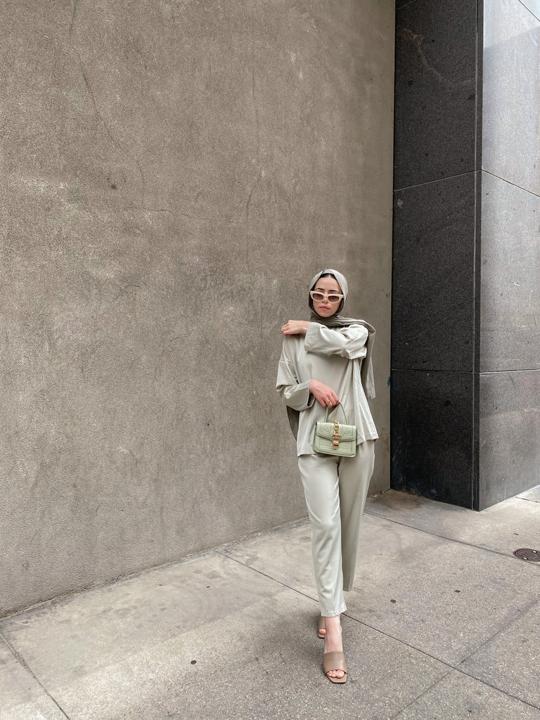 Zara Top & Trouser Set - Dusty Mint-Niswa Fashion