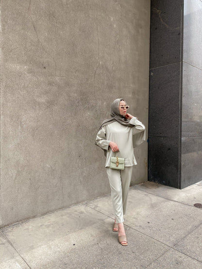 Zara Top &amp; Trouser Set - Dusty Mint-Niswa Fashion