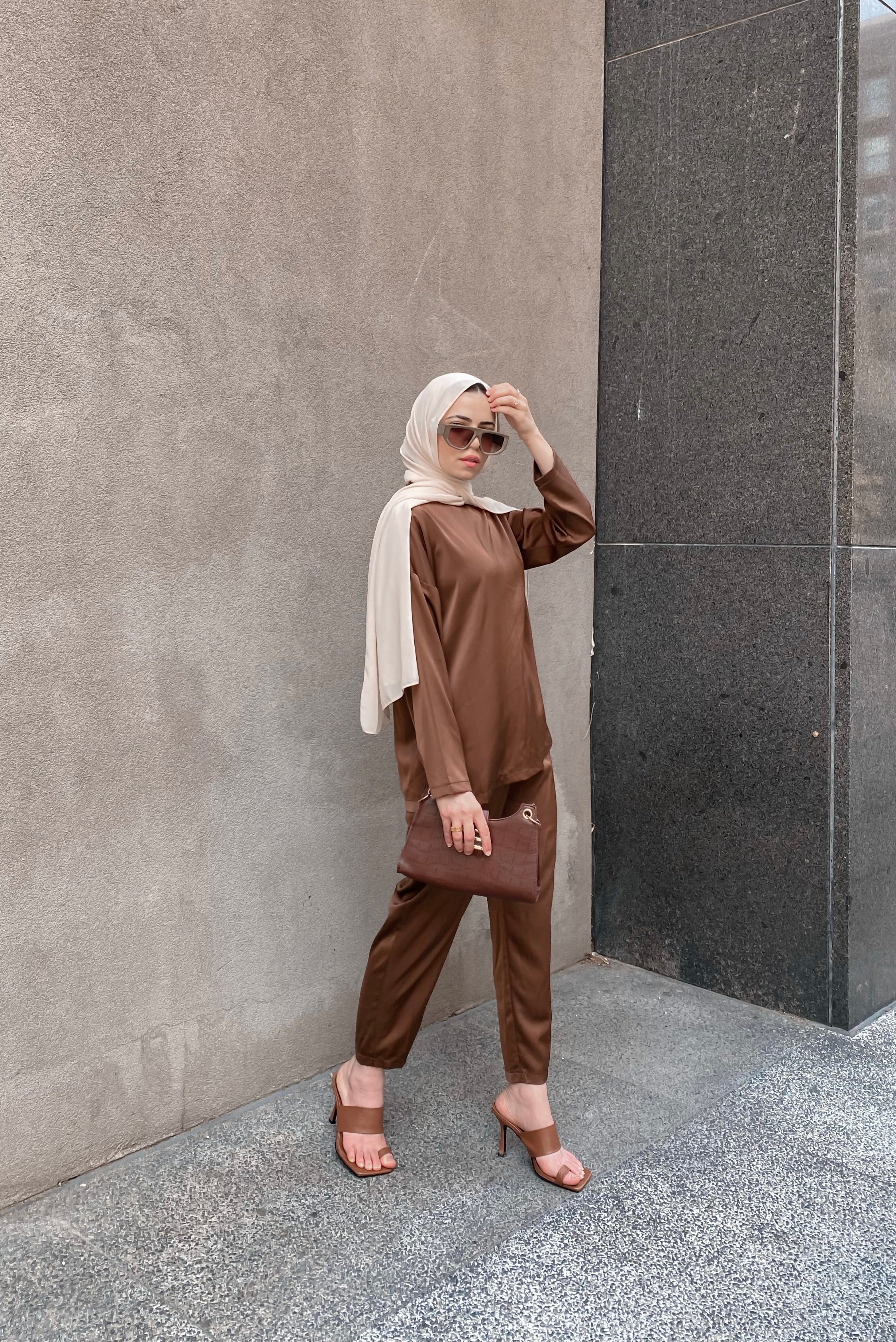 Zara Top &amp; Trouser Set - Coffee Bean-Niswa Fashion