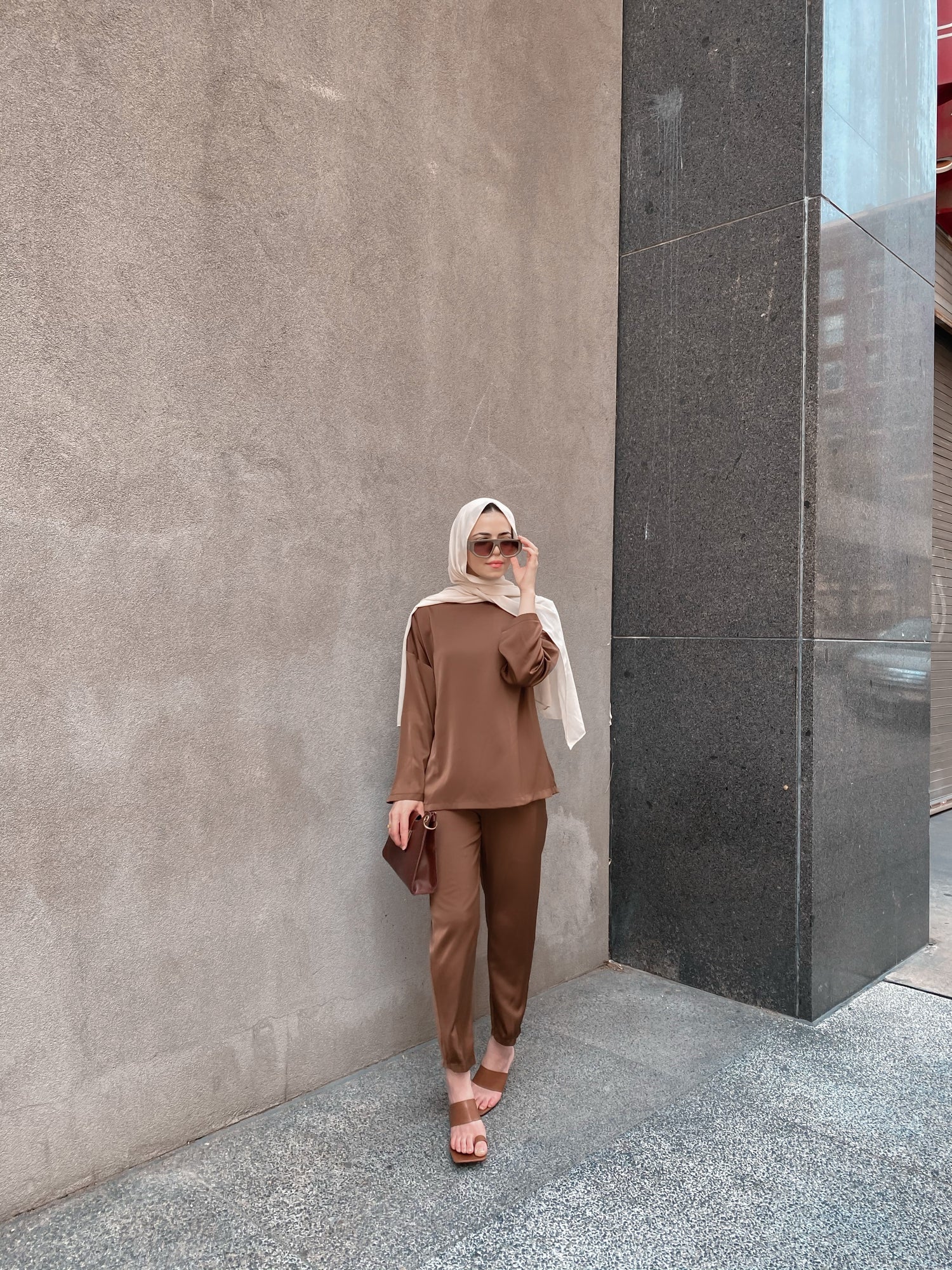 Zara Top &amp; Trouser Set - Coffee Bean-Niswa Fashion