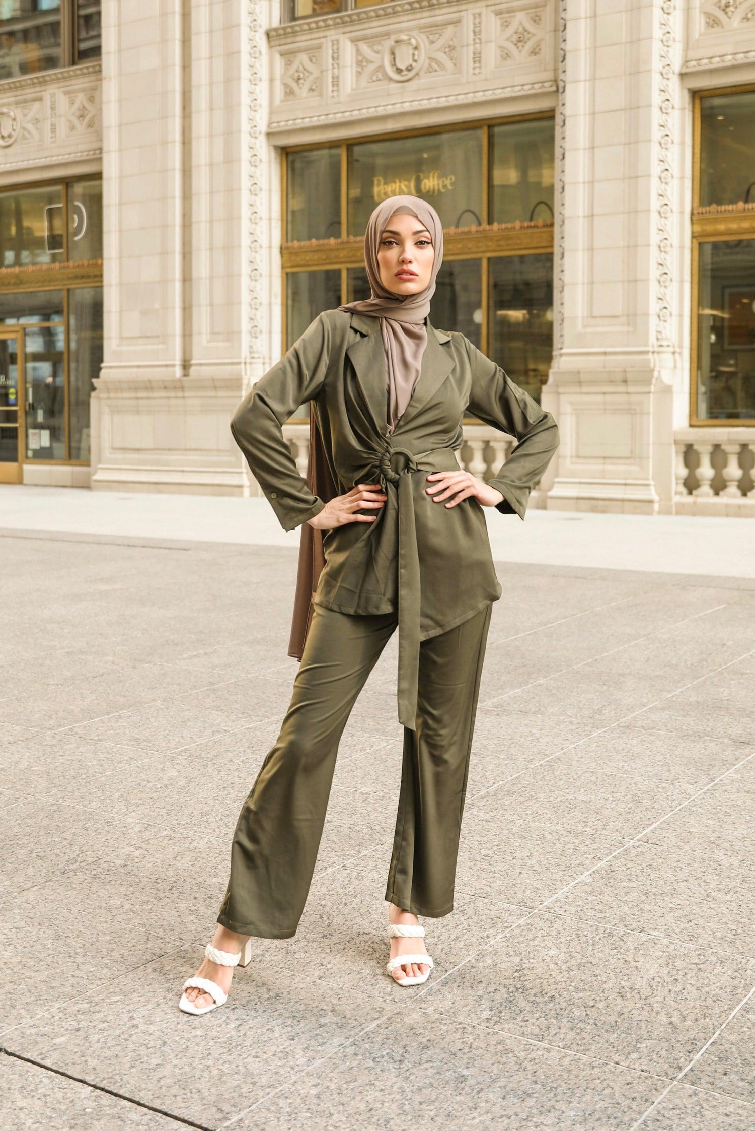 Rory Wrap Blouse And Pants Set - Olive Green