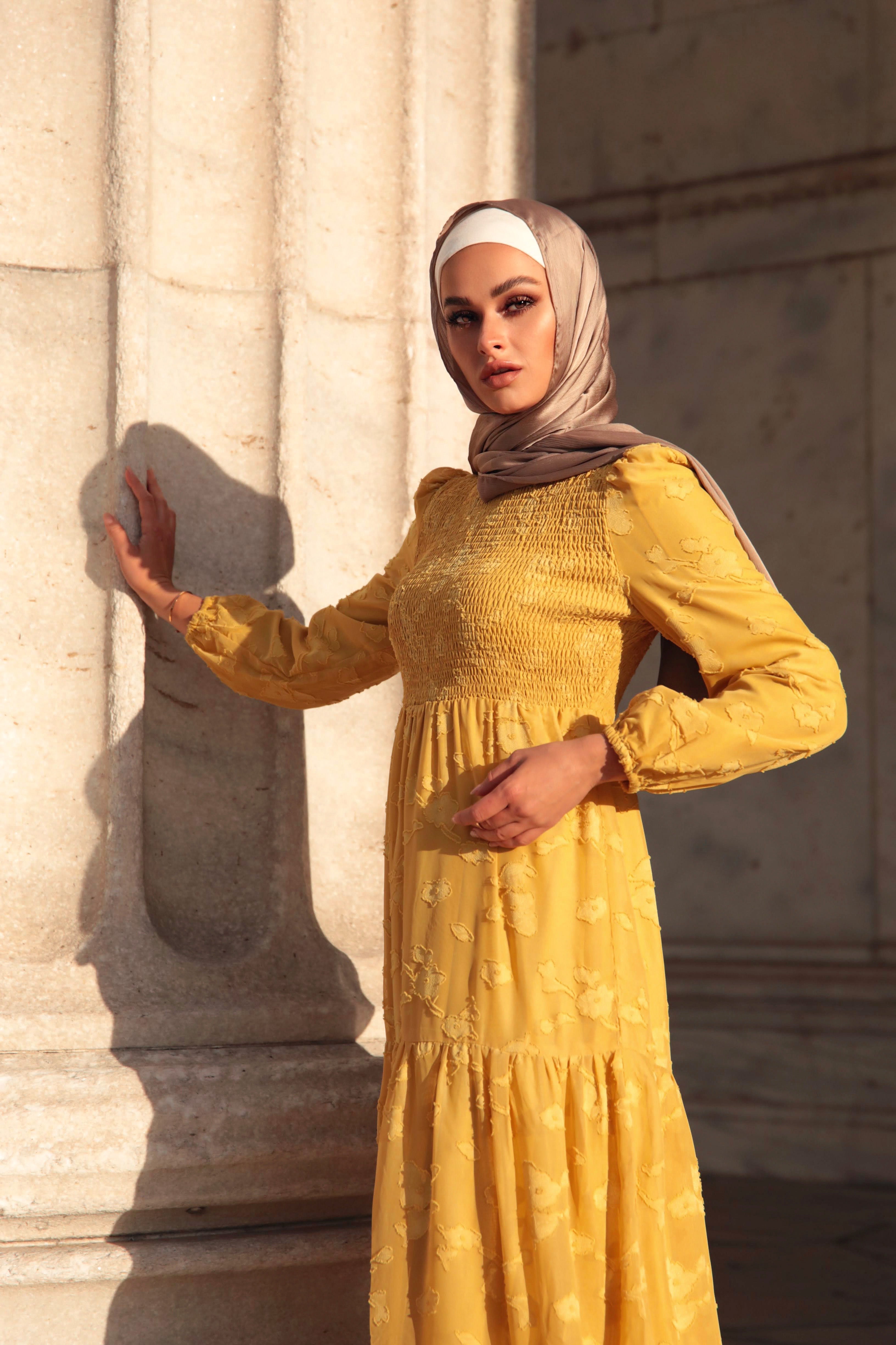 Mustard yellow floral maxi dress outlet