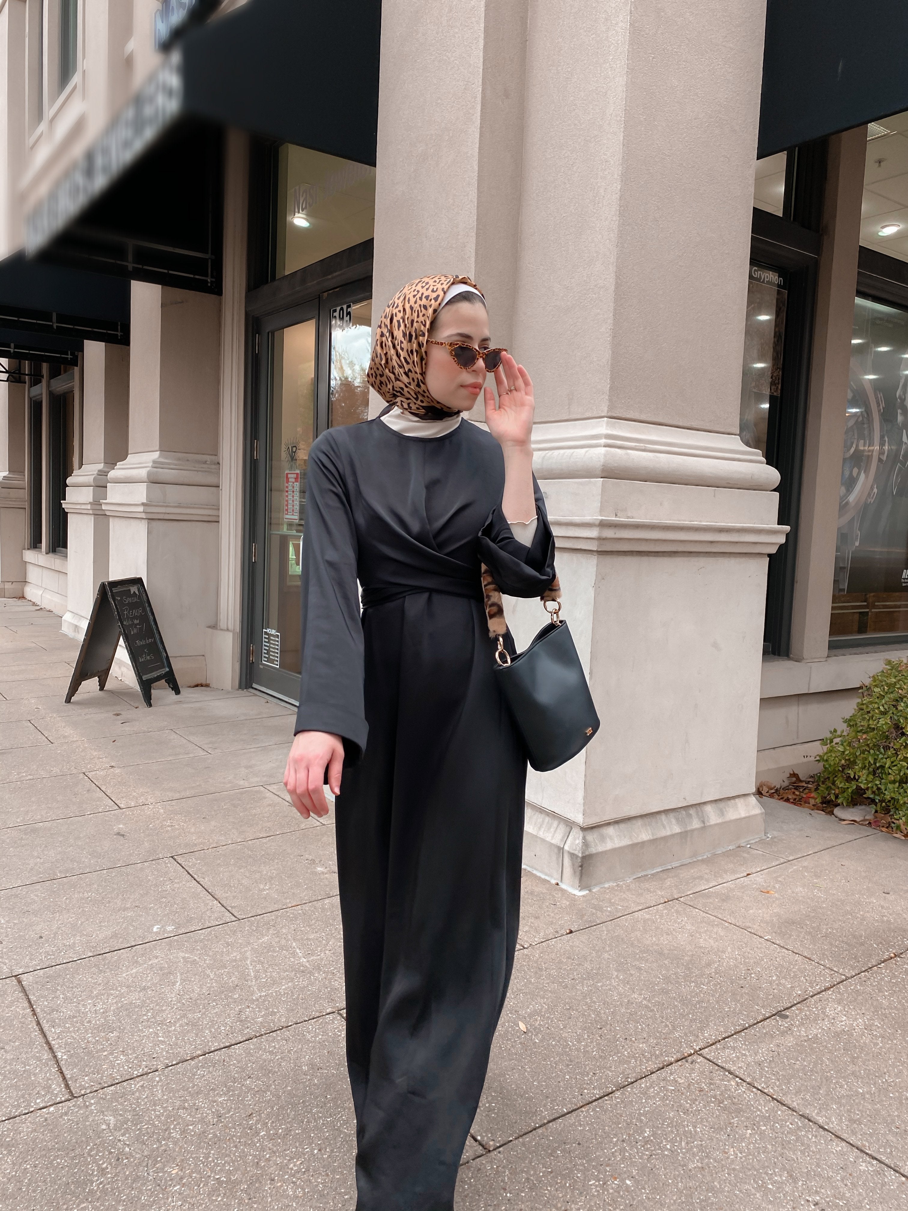 Iman Wrap Dress - Midnight Black-Niswa Fashion