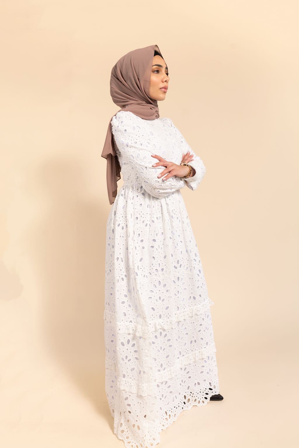 Isolde Eyelet Maxi Gown - White Carnation-Niswa Fashion