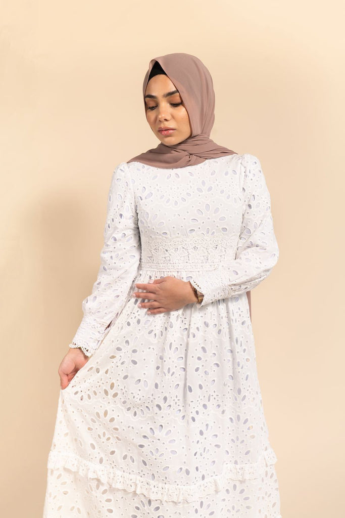 Isolde Eyelet Maxi Gown - White Carnation-Niswa Fashion