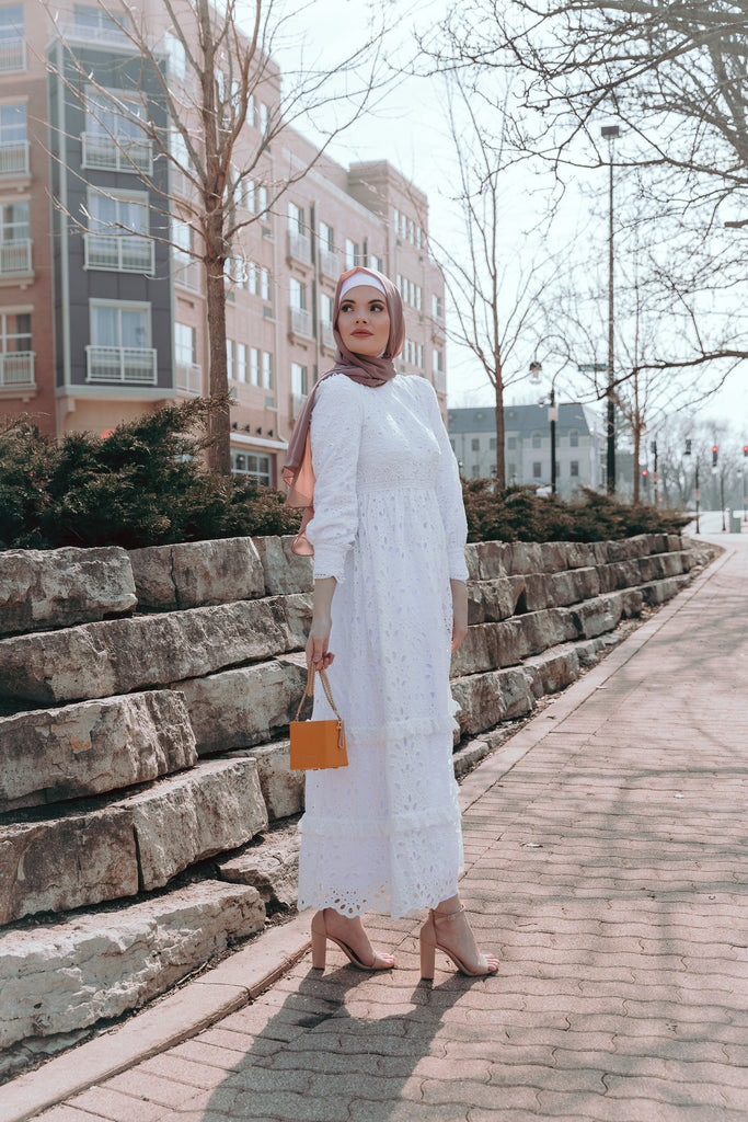 Isolde Eyelet Maxi Gown - White Carnation-Niswa Fashion