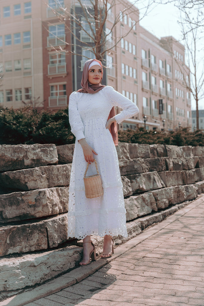 Isolde Eyelet Maxi Gown - White Carnation-Niswa Fashion
