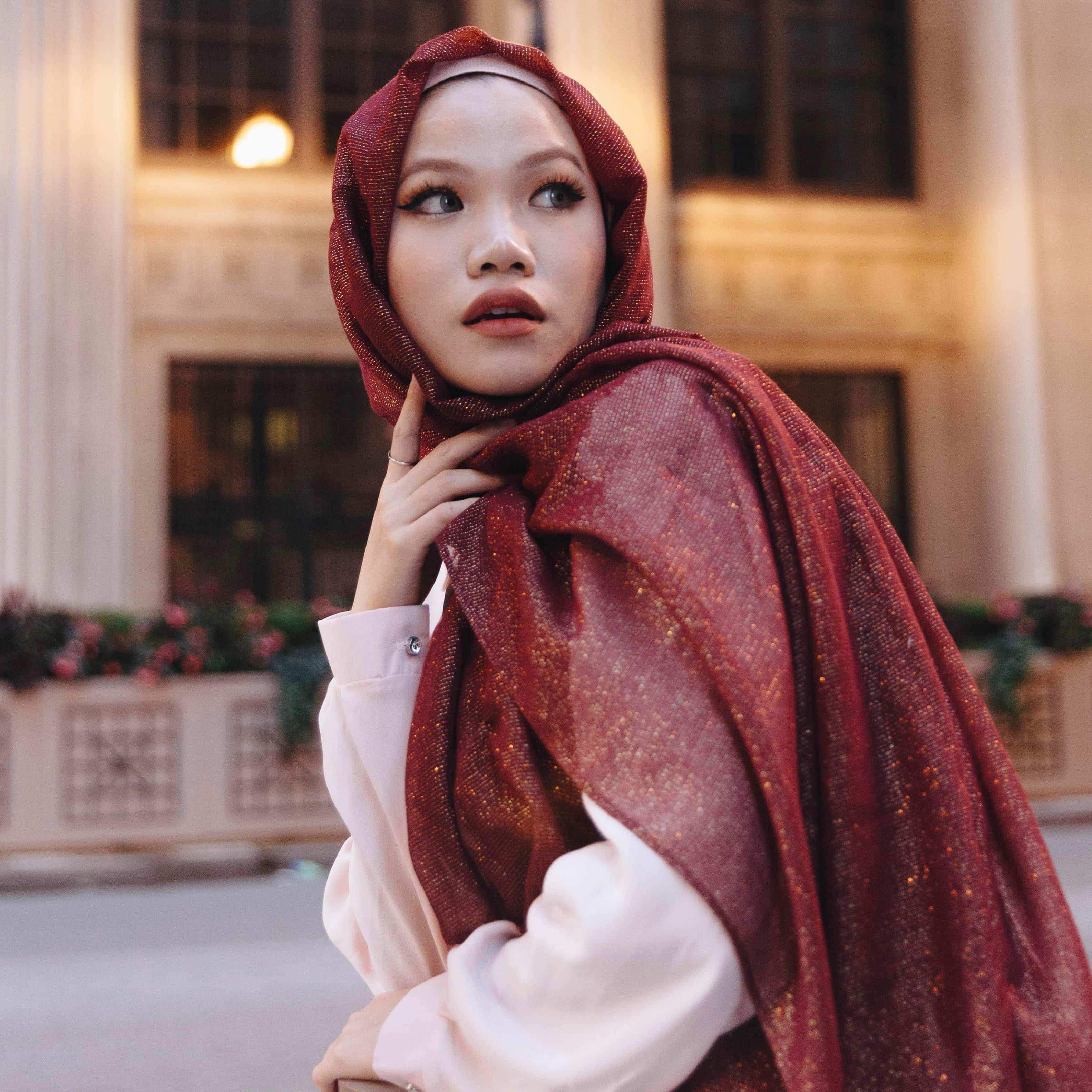 Metallic Scarf - Maroon-Niswa Fashion