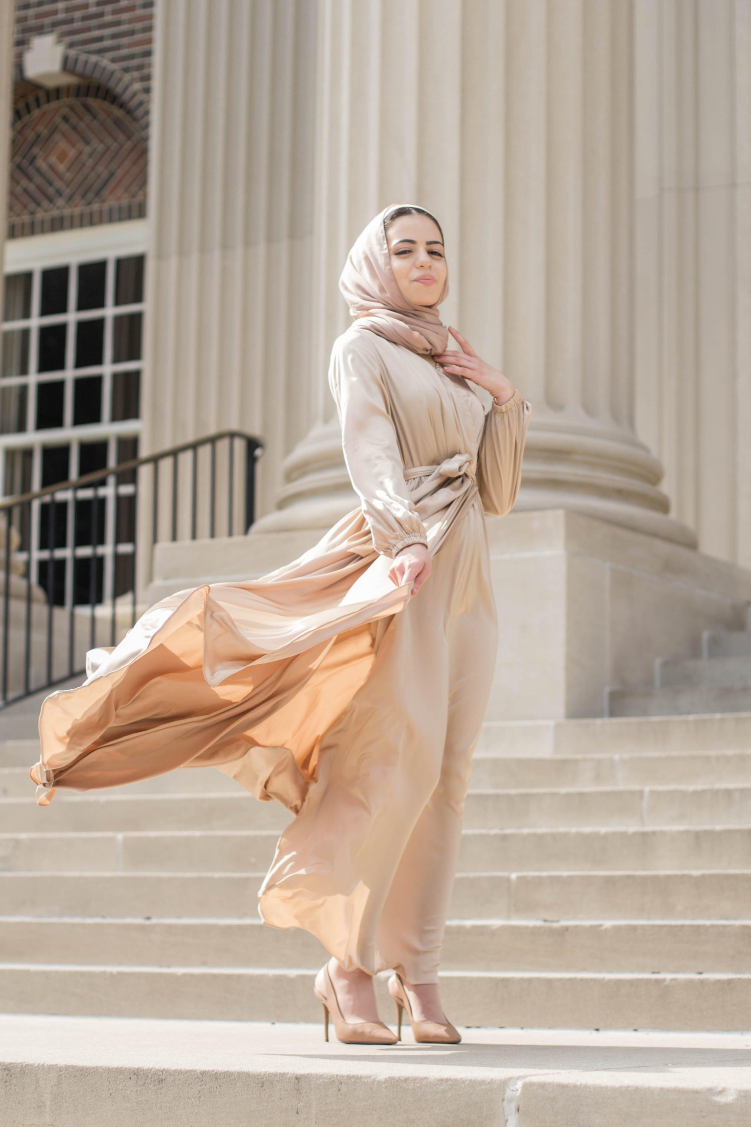 Modest Satin Dress - Gold Champagne-Niswa Fashion