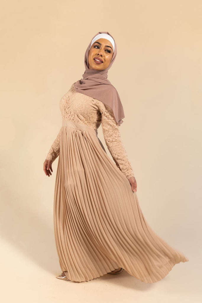 Raina Lace Top Pleated Maxi - Creme Brulee-Niswa Fashion