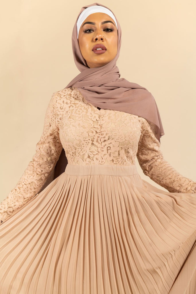 Raina Lace Top Pleated Maxi - Creme Brulee-Niswa Fashion