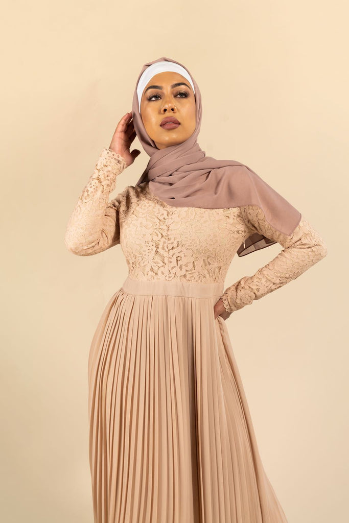 Raina Lace Top Pleated Maxi - Creme Brulee-Niswa Fashion