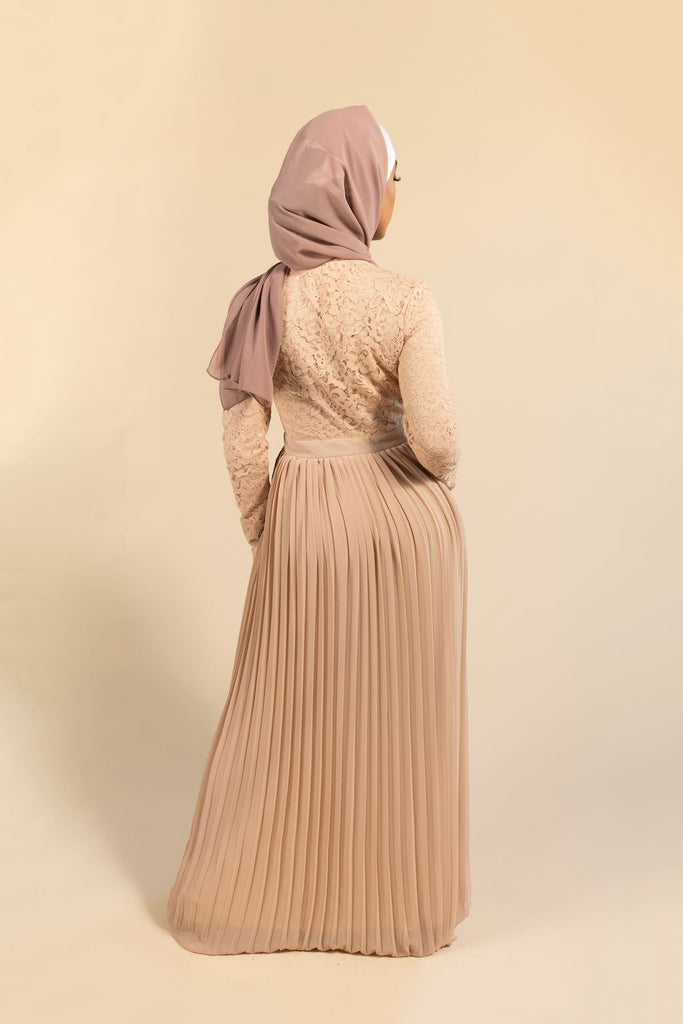 Raina Lace Top Pleated Maxi - Creme Brulee-Niswa Fashion