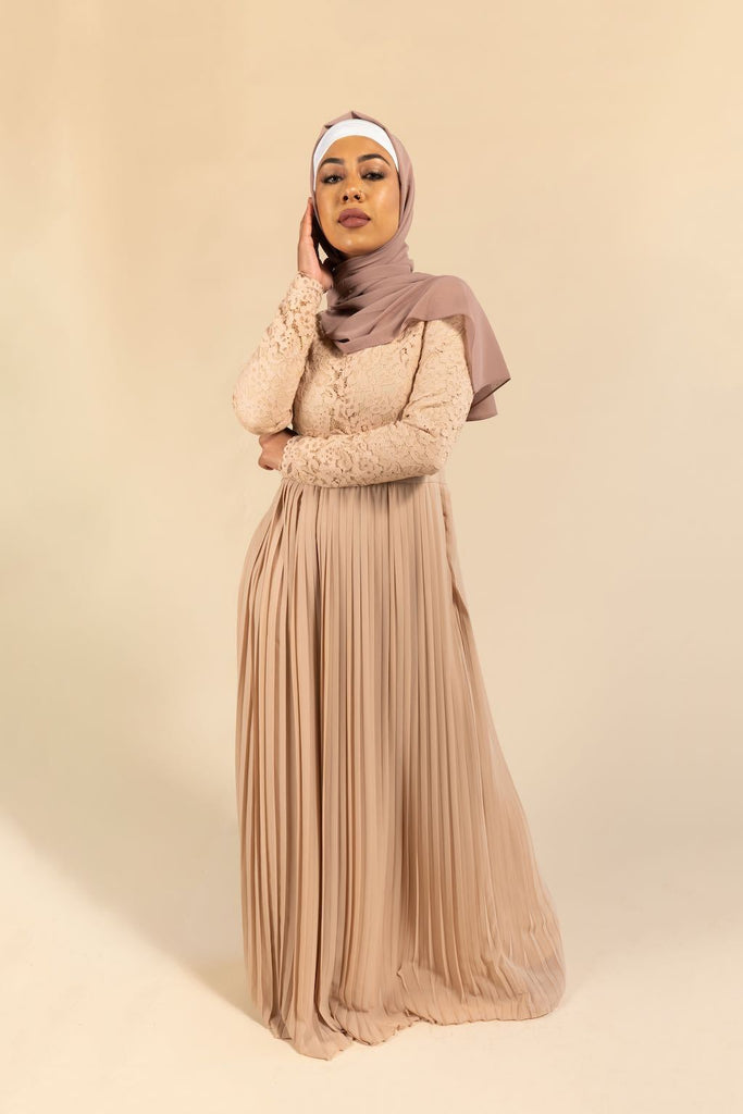 Raina Lace Top Pleated Maxi - Creme Brulee-Niswa Fashion