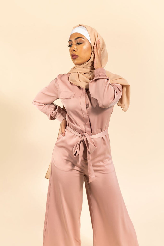 Saiyra Satin Jumpsuit - Dusty Rose-Niswa Fashion