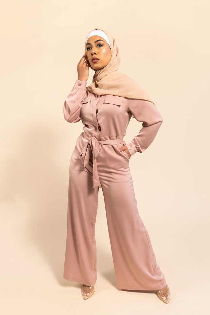 Saiyra Satin Jumpsuit - Dusty Rose-Niswa Fashion
