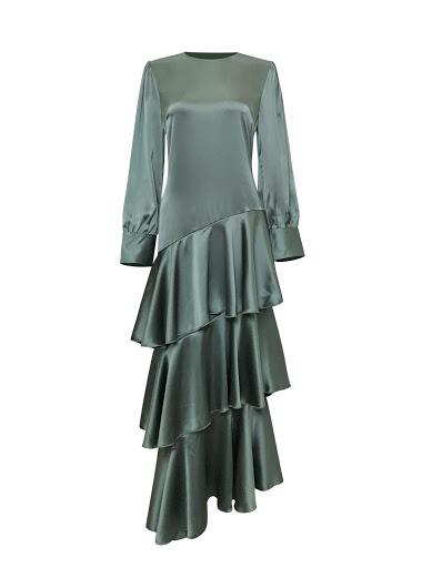 Seville Layered Satin Gown | Pale Jade | M - 56 | Luxurious Satin, Tiered Design, String Tie Belt | Clothing | Niswa Fashion Seville Layered Satin Gown | Pale Jade | M - 56 | Luxurious Satin, Tiered Design, String Tie Belt | Clothing | Niswa Fashion