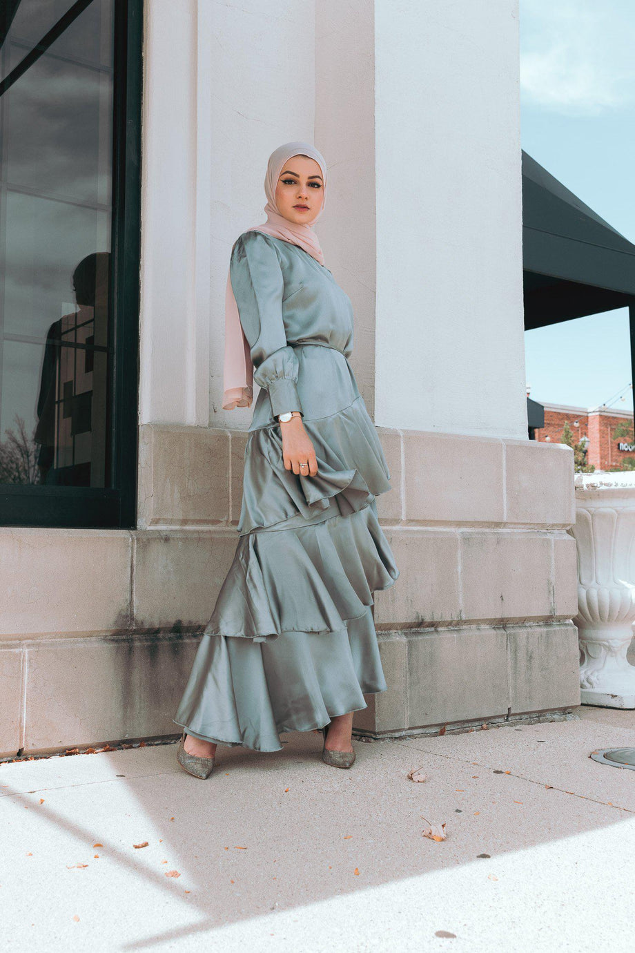 Seville Layered Satin Gown - Pale Jade – Niswa Fashion