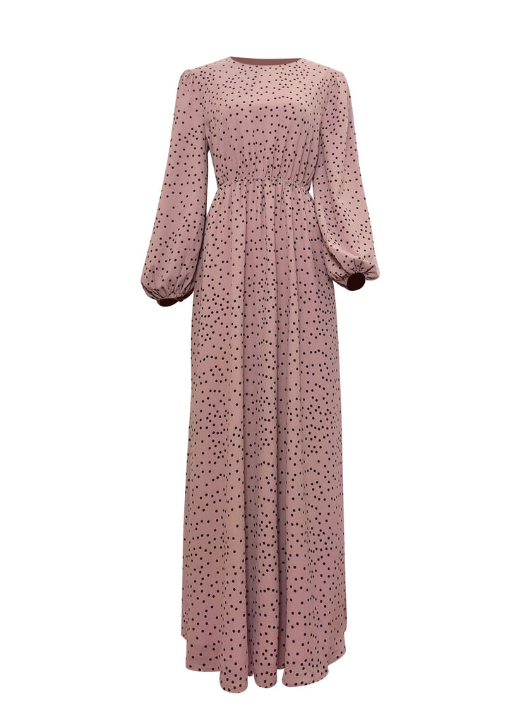 Thanaa Maxi Dress - Blush Polka Dot-Niswa Fashion