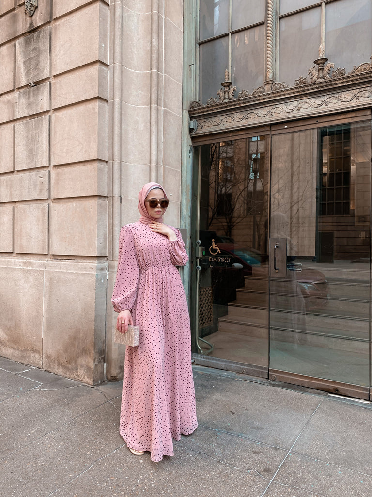 Thanaa Maxi Dress - Blush Polka Dot-Niswa Fashion