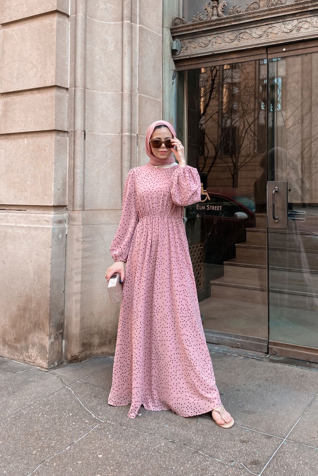 Thanaa Maxi Dress - Blush Polka Dot-Niswa Fashion