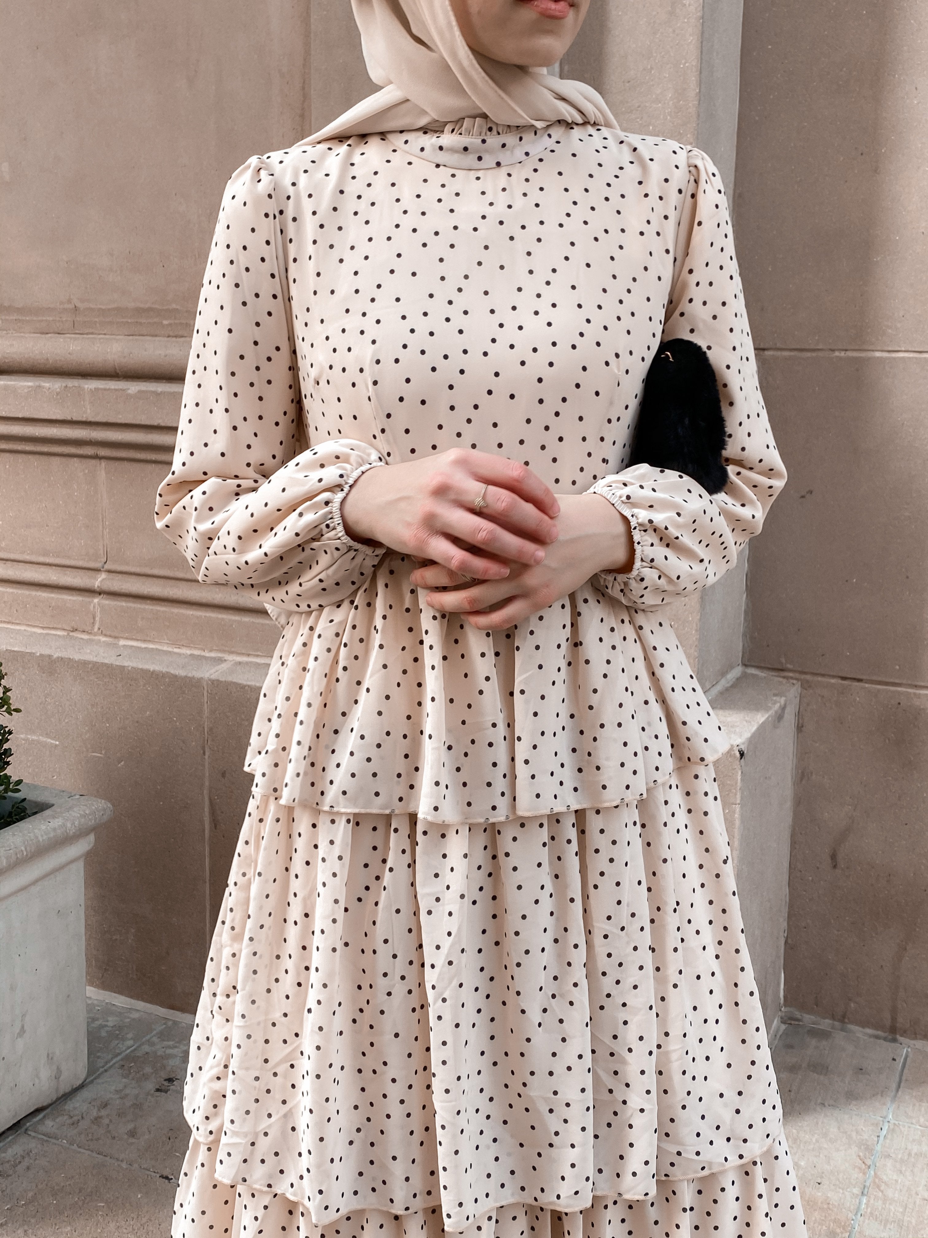 Tiered Polka-Dot Long DressSカラー