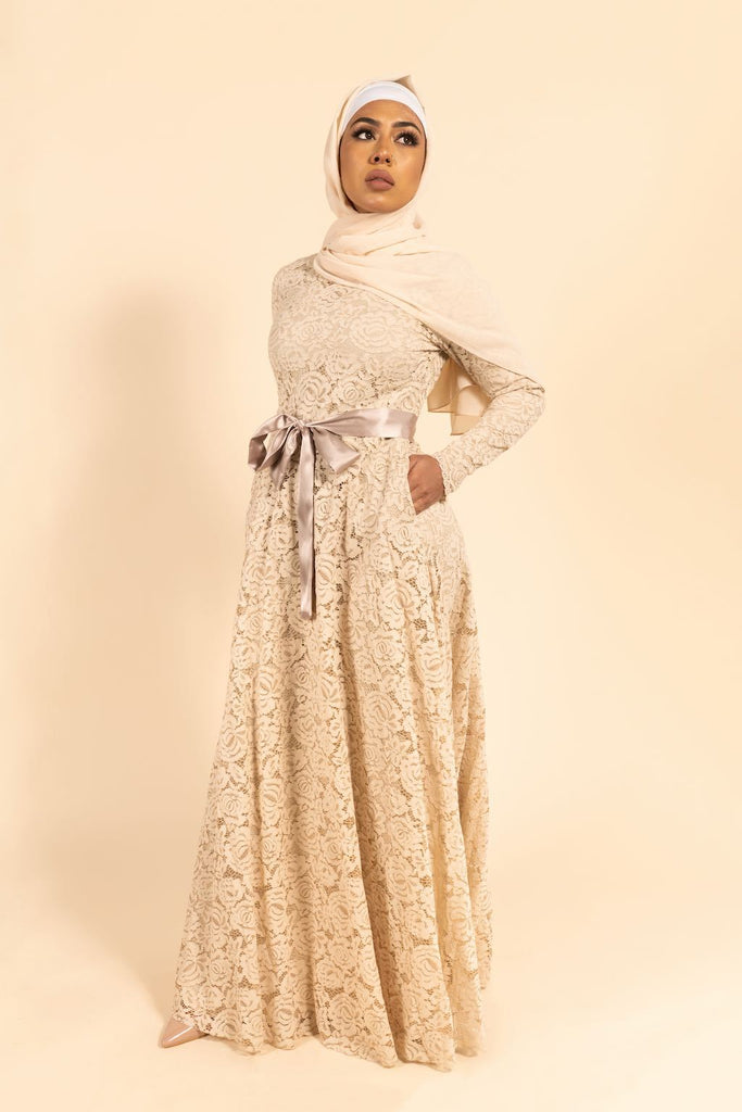 Venetian Maxi Gown - Crema-Niswa Fashion