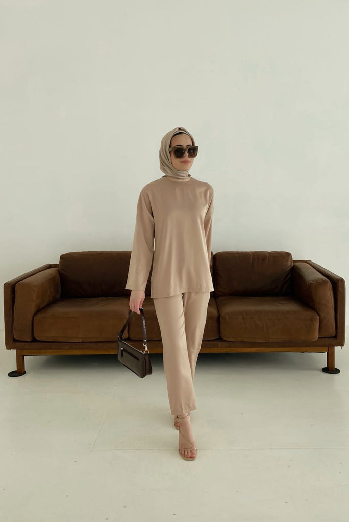 Zara Top & Trouser Set - Latte-Niswa Fashion
